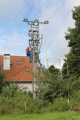 Handewitt  Deutschland  Mitarbeiter einer Elektrofirma demontiert einen Transformator