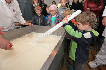 Molfsee  Deutschland  die Besucher koennen bei der Kaeseherstellung zusehen