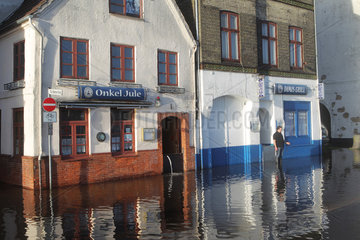 Flensburg  Deutschland  Hochwasser der Ostsee am Flensburger Hafen