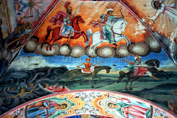 Freske der Vier Apokalyptischen Reiter im Rila-Kloster  e. Wahrzeichen Bulgariens