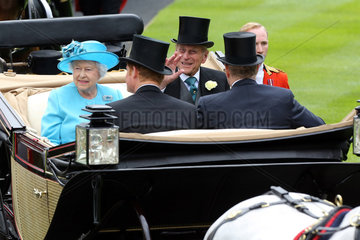 Royal Ascot  Royal Procession. Queen Elizabeth the Second and Prince Philip arriving at the parade ring