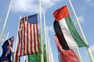 Amerikanische Fahne und die Flagge der Vereinigte Arabischen Emirate