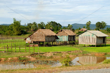 Phum Chikha  Kambodscha  kambodschanisch  typische Huetten der Reisbauern