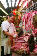 Hongkong  China  Fleischer bei der Arbeit