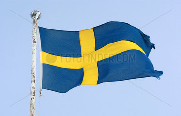 Saelen  Schweden  Nationalfahne von Schweden weht im Wind