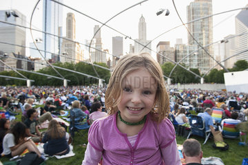 Little girl at Jay Pritzker Pavilion  Millennium Park  Chicago  Illinois  USA