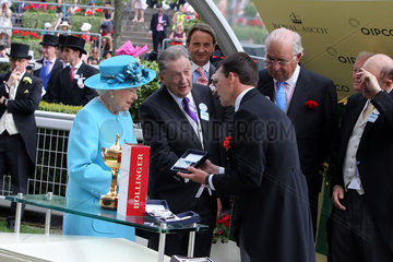 Royal Ascot  Queen Elizabeth the Second gives the trophy to trainer Aidan O'Brien