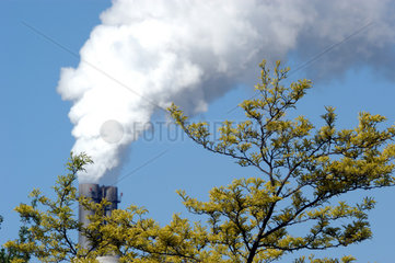 Rauchender Schlot des Kohlekraftwerks Berlin-Spandau