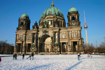 Schneeballschlacht vor dem Berliner Dom