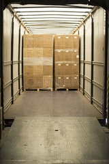 Cardboard boxes in lorry