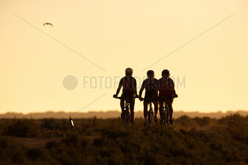 Coto de Donana  Spanien  Radfahrer bei Sonnenuntergang im Nationalpark