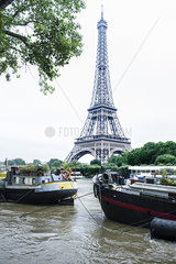 Eiffel Tower viewed from the Seine River  Paris  France