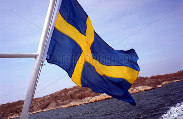 Goeteborg  Schwedische Fahne vor Schaeren