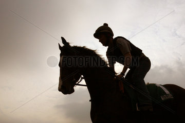 Hong Kong  Silhouette von Reiter und Pferd