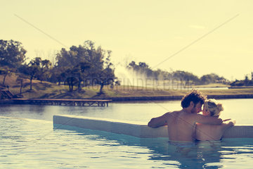 Couple enjoying romantic vacation at resort