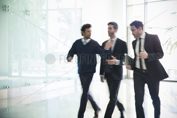 Business associates chatting while walking together