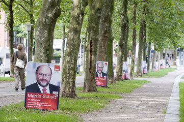 Wahlplakate der SPD zu einer Veranstaltung mit Martin Schulz
