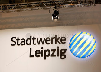 Essen  Deutschland  Firmenlogo der Stadtwerke Leipzig GmbH auf der E-world energy & water Messe