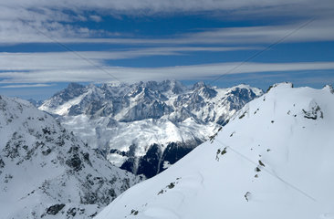 Verbier  Schweiz  Blick vom Gipfel des Attelas zu den Gipfeln rund um den Grand Combin