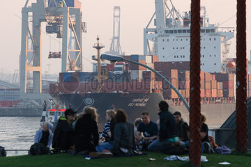 Hamburg  Deutschland  ein Containerschiff laeuft in den Hamburger Hafen ein