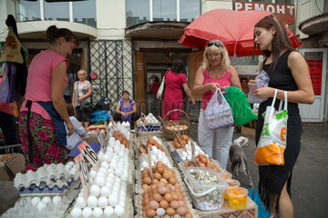 Odessa  Ukraine  Verkaufsstand mit Eiern auf einem Markt