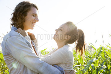 Young couple embracing  portrait