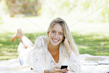 Woman using smartphone  portrait