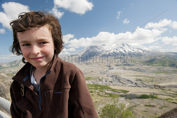 Boy at Mount St. Helens National Volcanic Monument  Washington  USA