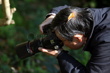Kamakura  Japan  Mann mit einem Blatt auf dem Kopf fotografiert in der Natur