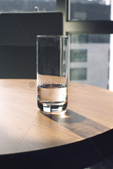 Glass of water on table