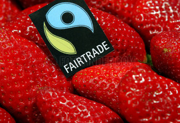 Berlin  Deutschland  Erdbeeren mit einem Fairtrade-Siegel