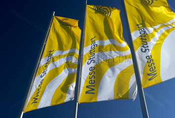 Stuttgart  Deutschland  Flaggen mit dem Logo der Messe Stuttgart