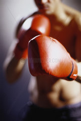 Hamburg  Deutschland  Boxer in Kampfpose mit Boxhandschuhen