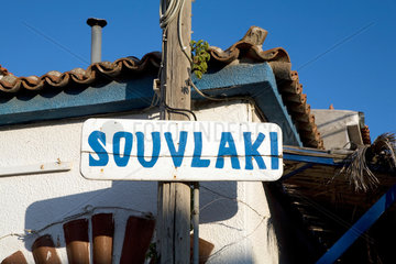 Skala Eressou  Griechenland  Schild an einem Restaurant