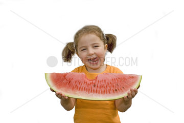 Maedchen isst eine Melone