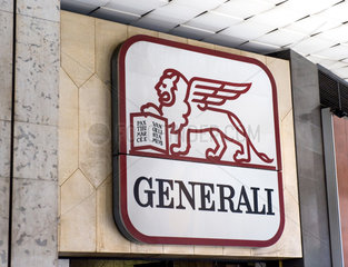 Genua  Italien  Schriftzug und Logo von Assicurazioni Generali S.p.A.
