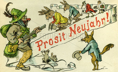 Prosit Neujahr  historische Neujahrskarte  1898
