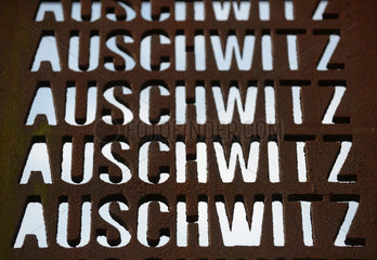 Berlin  Deutschland  Schriftzug Auschwitz
