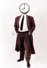 man with clock instead of his head