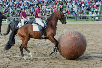 Moritzburg  Deutschland  Pushballspiel zu Pferd bei der jaehrlichen Hengstparade