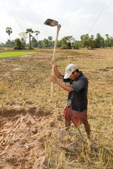 Prahut  Kambodscha  ein Mann arbeitet auf einem Feld