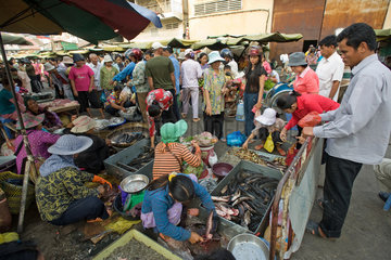 Phnom Penh  Kambodscha  ein Fischhaendler auf dem Kandal Markt