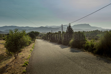 Strasse und Stromleitung auf Sardinien