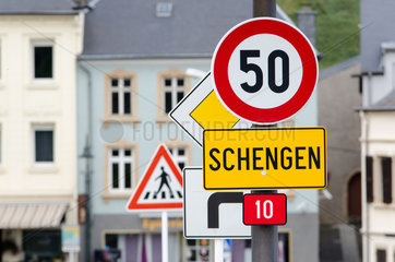 Schengen  Luxemburg  Ortseingangsschild von Schengen in Luxemburg