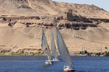 Assuan  Aegypten  Felucken auf dem Nil