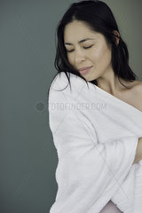 Woman wrapped in towel  portrait