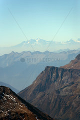 Surlej  Schweiz  Ausblick vom Corvatsch auf das Bernina Gebirge im Oberengadin
