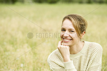 Woman contemplating  portrait