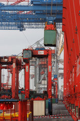 Hamburg  Deutschland  Container werden am Terminal Altenwerder CTA verladen