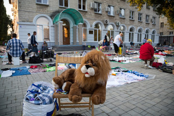 Chisinau  Republik Moldau  Stoffloewe auf einem Flohmarkt am Bahnhofsvorplatz